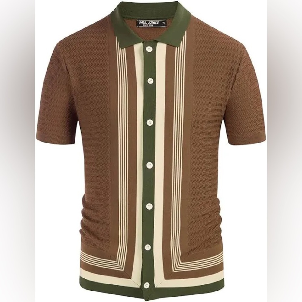 Paul Jones Men's Vintage Stripe Knit Polo Shirts Short Sleeve